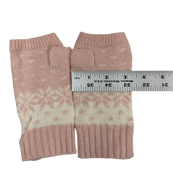 NWT Abercrombie Pink White Knit Fingerless Gloves Mittens Fair Isle Vintage Y2k - Picture 8 of 9
